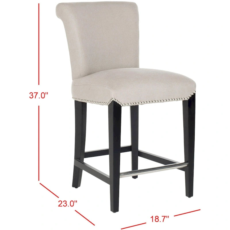 23-Inch Counter Stool with Black Faux Leather Seat and Tapered Wood Legs