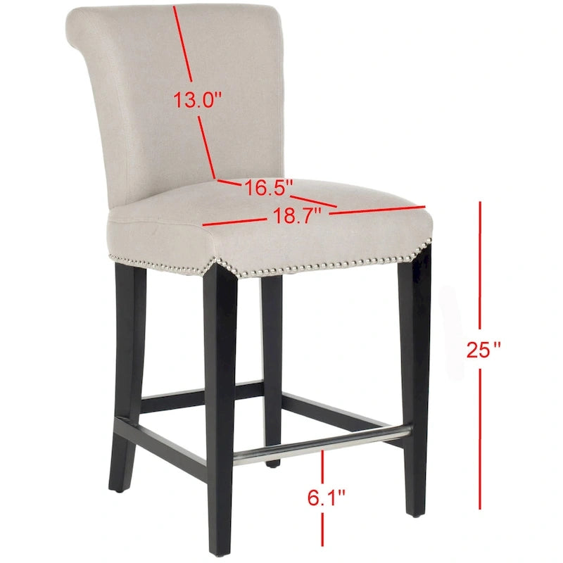 23-Inch Counter Stool with Black Faux Leather Seat and Tapered Wood Legs