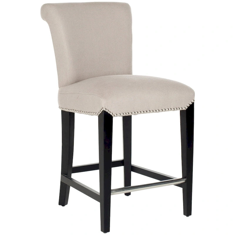 23-Inch Counter Stool with Black Faux Leather Seat and Tapered Wood Legs