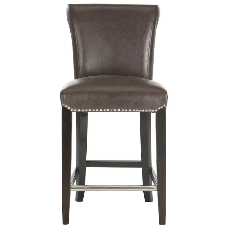 23-Inch Counter Stool with Black Faux Leather Seat and Tapered Wood Legs