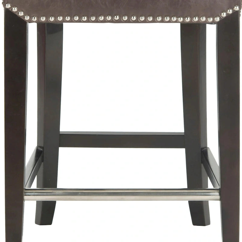 23-Inch Counter Stool with Black Faux Leather Seat and Tapered Wood Legs