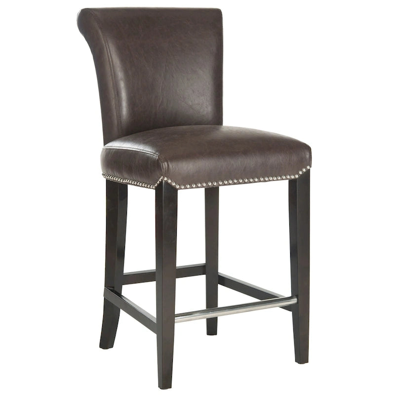 23-Inch Counter Stool with Black Faux Leather Seat and Tapered Wood Legs
