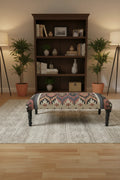 47-Inch Upholstered Entryway Bench with Jute and Wool Seat and Black Wood Legs