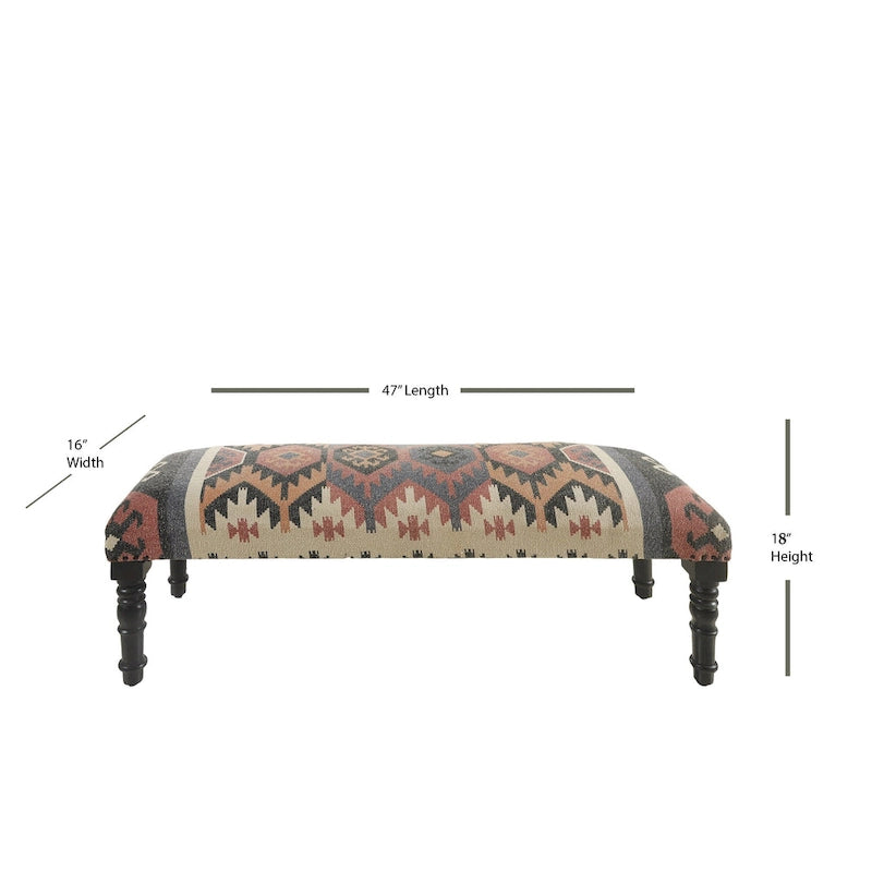 47-Inch Upholstered Entryway Bench with Jute and Wool Seat and Black Wood Legs