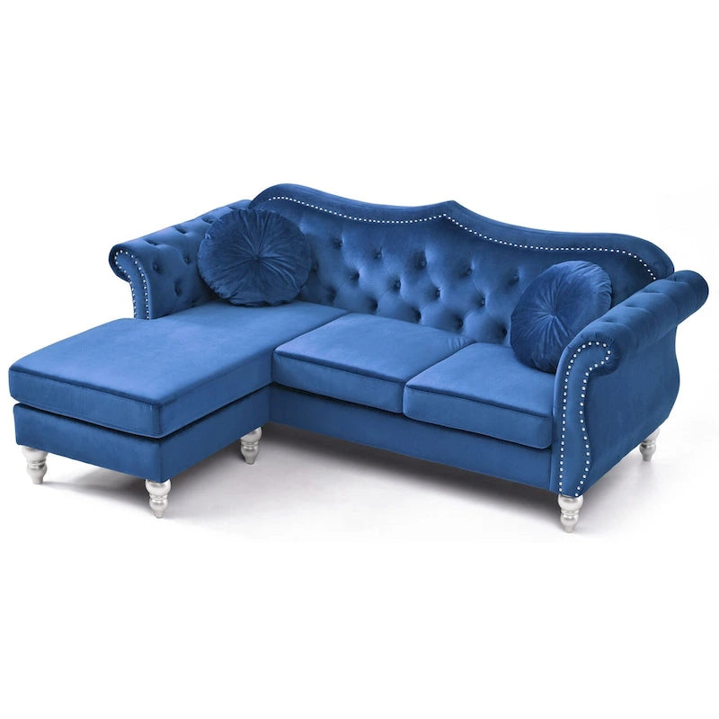 81-Inch Velvet Sectional Sofa with Chaise and Throw Pillows