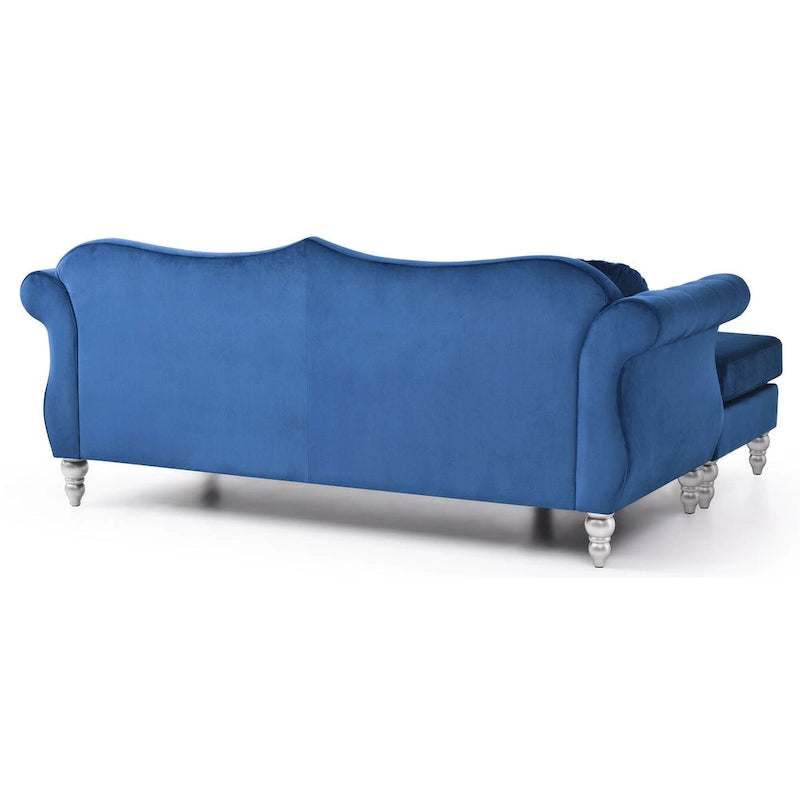 81-Inch Velvet Sectional Sofa with Chaise and Throw Pillows
