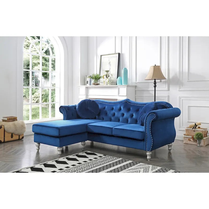 81-Inch Velvet Sectional Sofa with Chaise and Throw Pillows