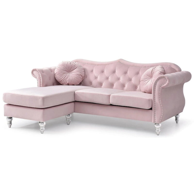 81-Inch Velvet Sectional Sofa with Chaise and Throw Pillows