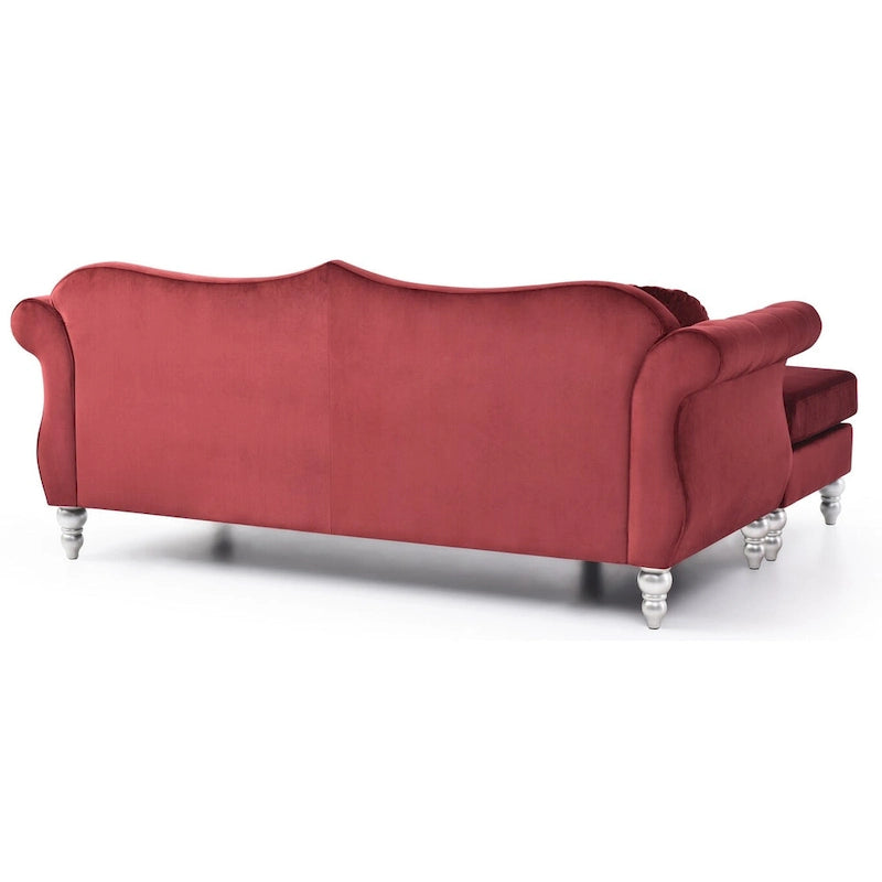 81-Inch Velvet Sectional Sofa with Chaise and Throw Pillows