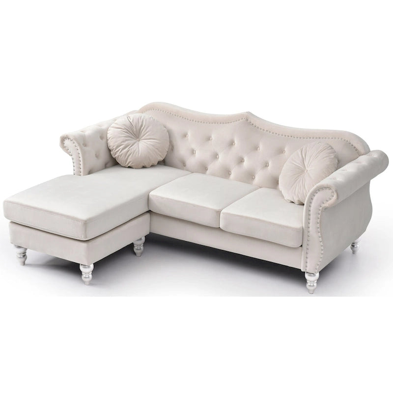 81-Inch Velvet Sectional Sofa with Chaise and Throw Pillows