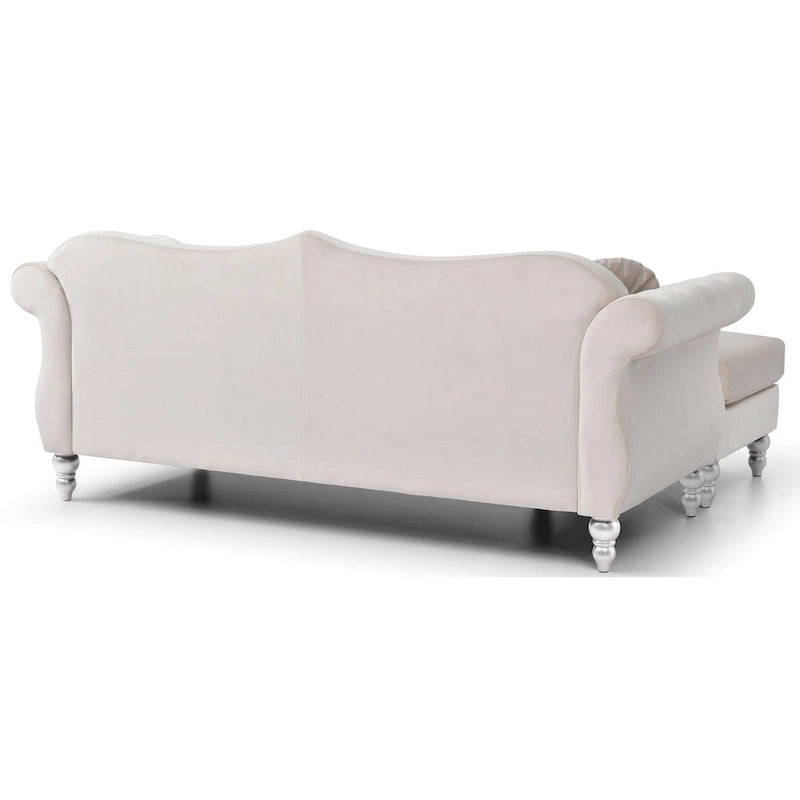 81-Inch Velvet Sectional Sofa with Chaise and Throw Pillows