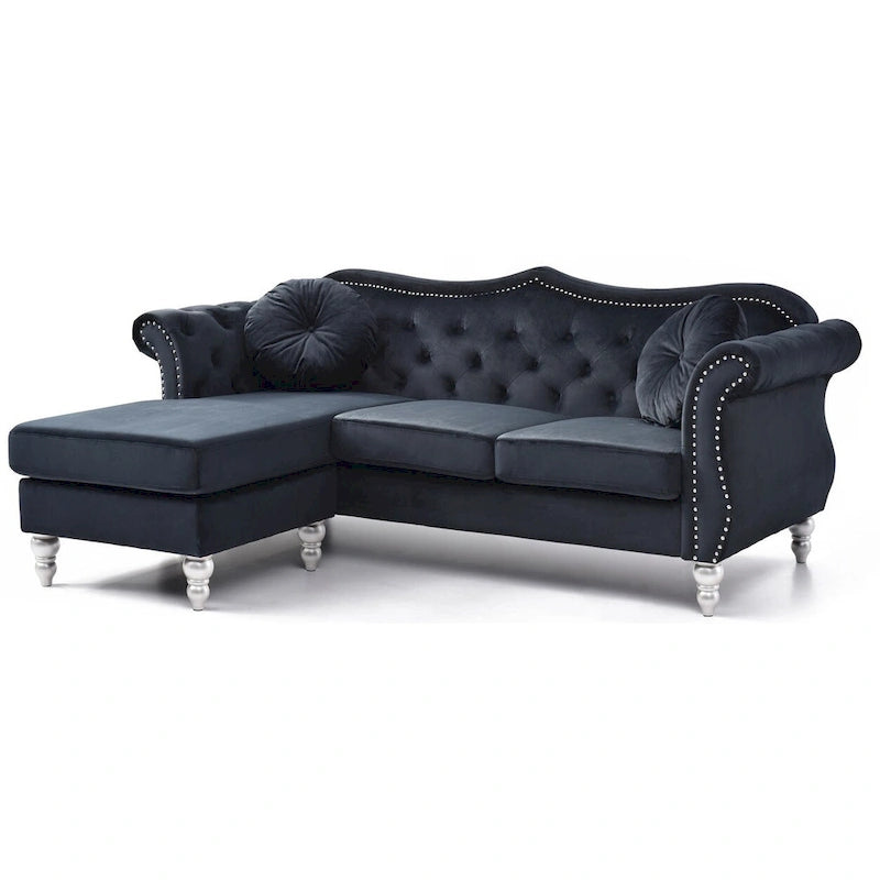 81-Inch Velvet Sectional Sofa with Chaise and Throw Pillows