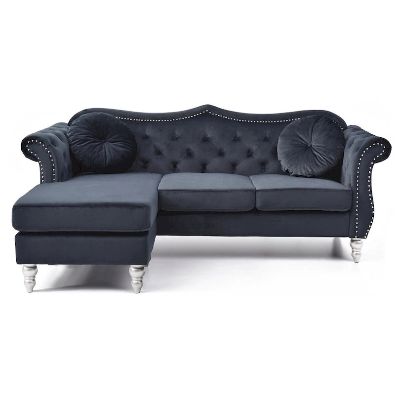 81-Inch Velvet Sectional Sofa with Chaise and Throw Pillows