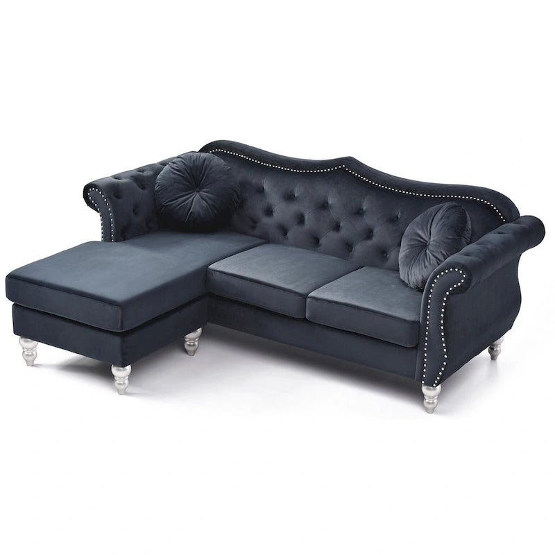 81-Inch Velvet Sectional Sofa with Chaise and Throw Pillows