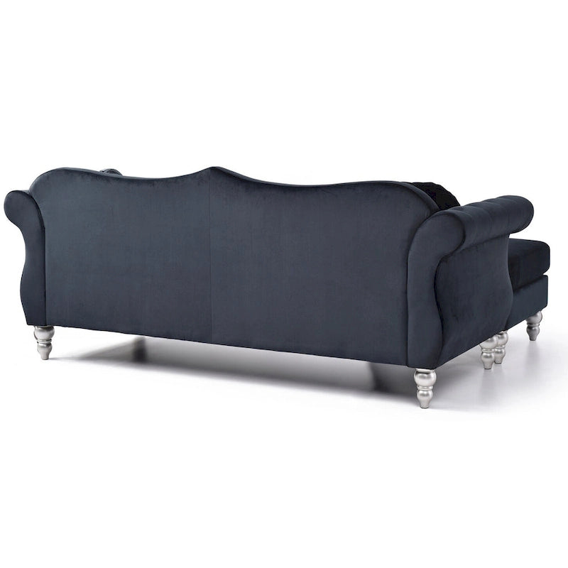 81-Inch Velvet Sectional Sofa with Chaise and Throw Pillows