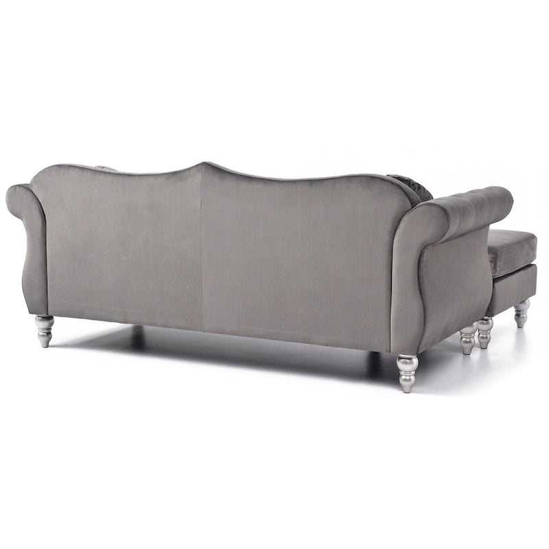 81-Inch Velvet Sectional Sofa with Chaise and Throw Pillows