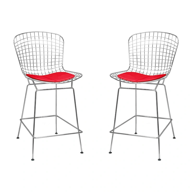 Mid-Century Modern Chrome Wire Counter Stool, Set of 2