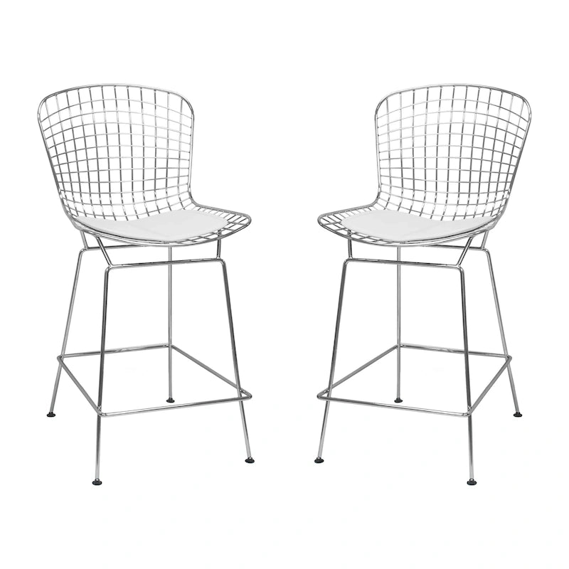 Mid-Century Modern Chrome Wire Counter Stool, Set of 2