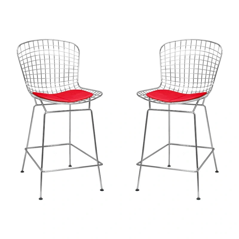 Mid-Century Modern Chrome Wire Counter Stool, Set of 2