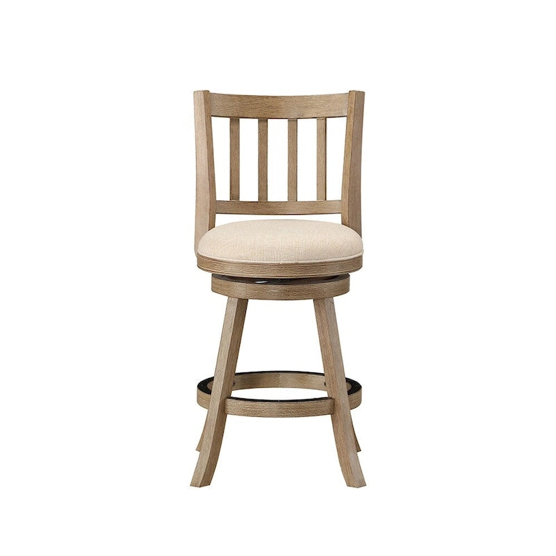 Counter Height Swivel Stool with Linen Seat and Wire-Brush Wood Finish