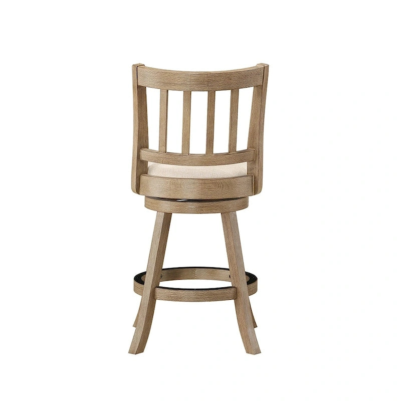 Counter Height Swivel Stool with Linen Seat and Wire-Brush Wood Finish