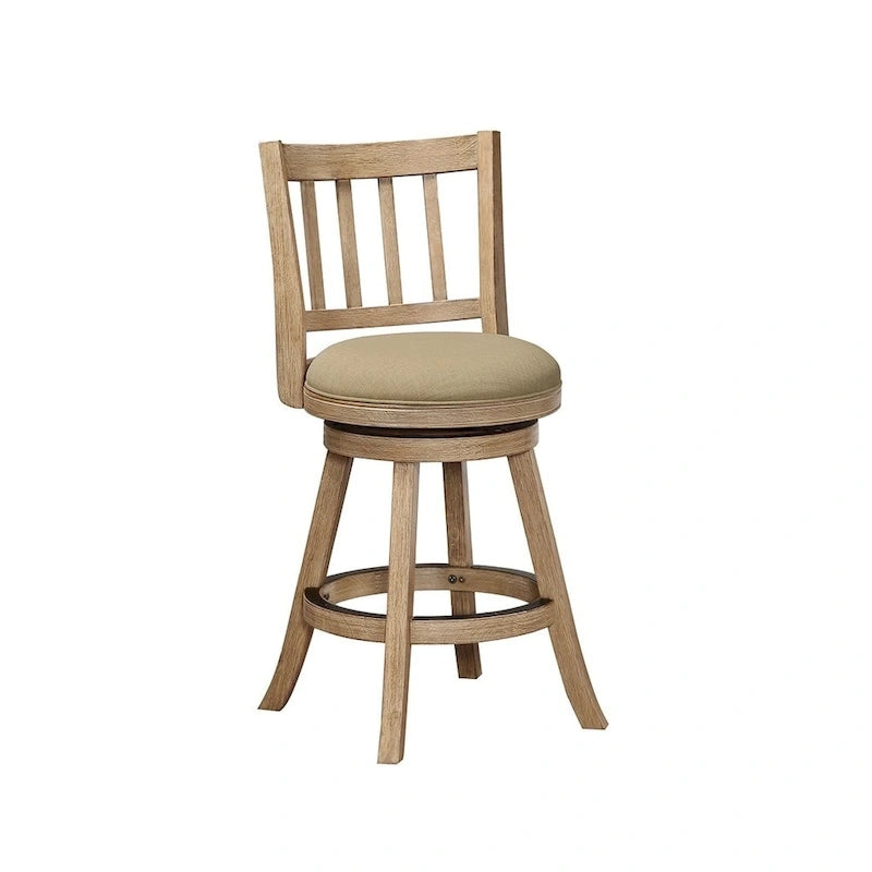 Counter Height Swivel Stool with Linen Seat and Wire-Brush Wood Finish