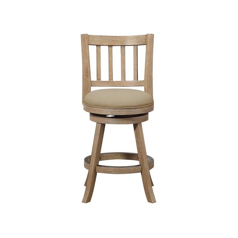 Counter Height Swivel Stool with Linen Seat and Wire-Brush Wood Finish