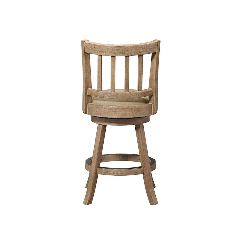 Counter Height Swivel Stool with Linen Seat and Wire-Brush Wood Finish