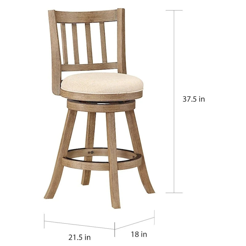 Counter Height Swivel Stool with Linen Seat and Wire-Brush Wood Finish