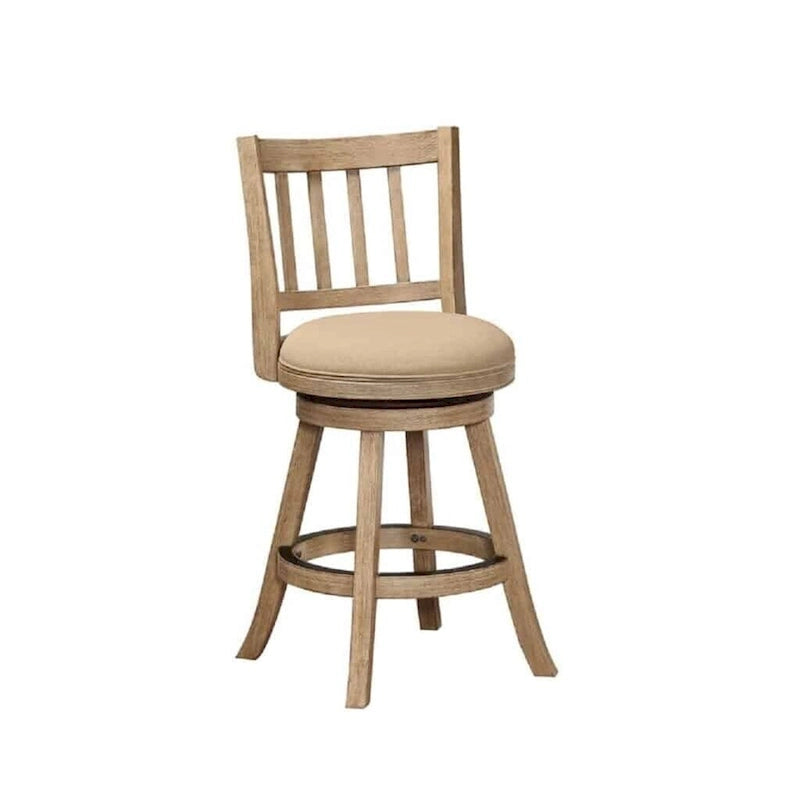 Counter Height Swivel Stool with Linen Seat and Wire-Brush Wood Finish