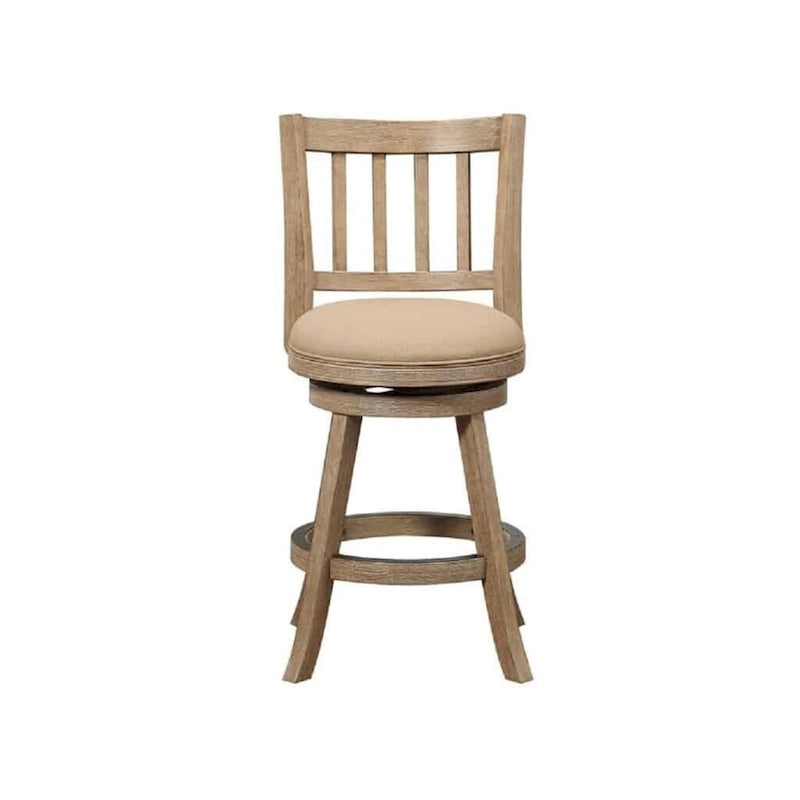 Counter Height Swivel Stool with Linen Seat and Wire-Brush Wood Finish