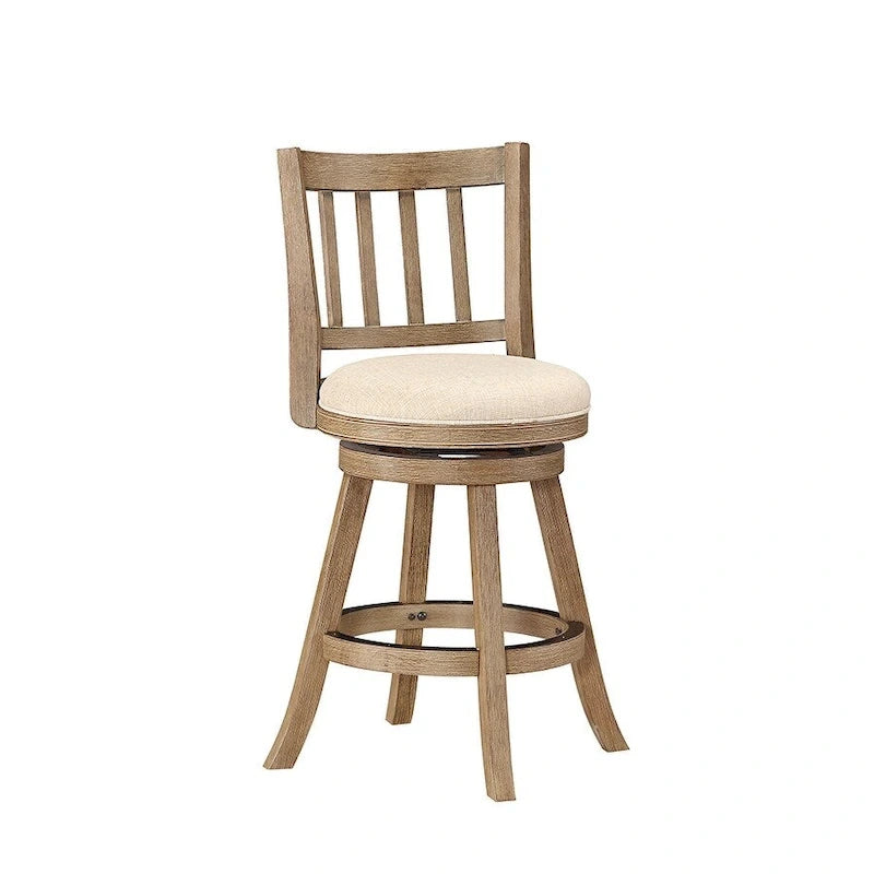 Counter Height Swivel Stool with Linen Seat and Wire-Brush Wood Finish