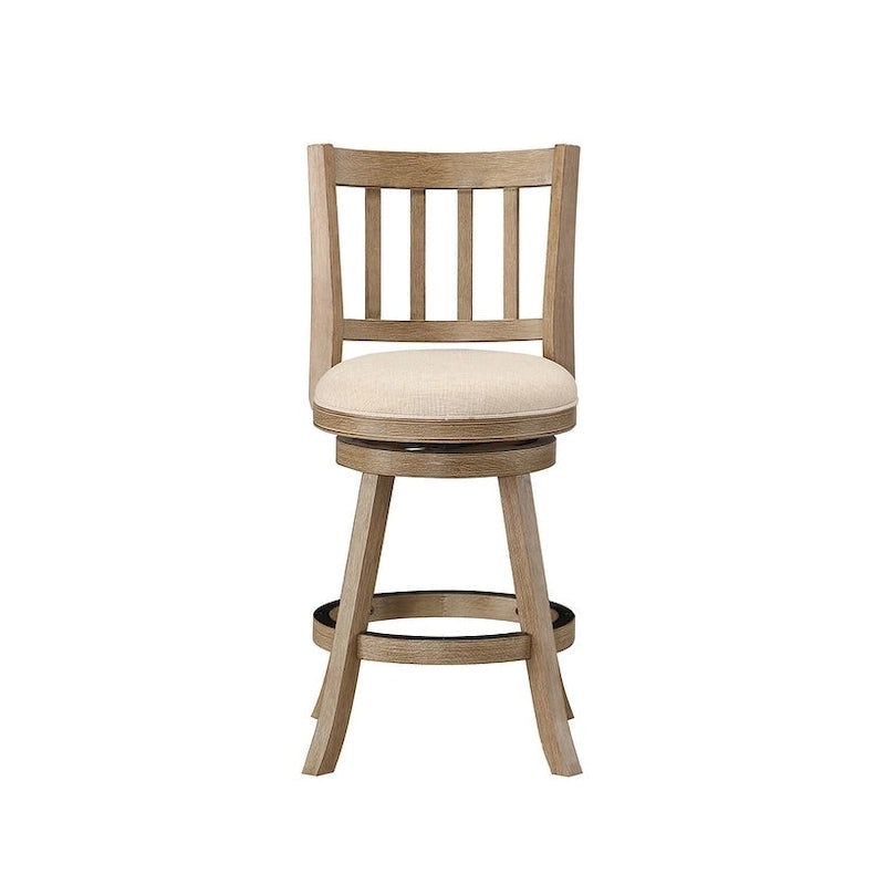 Counter Height Swivel Stool with Linen Seat and Wire-Brush Wood Finish