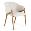 Modrest Lunde Cream Fabric, Cream Vegan Leather and Walnut Dining Arm Chair