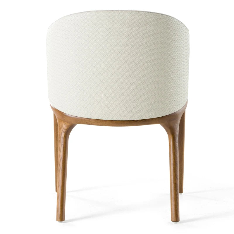 Modern Dining Armchair with Cream Fabric and Walnut Wood Frame