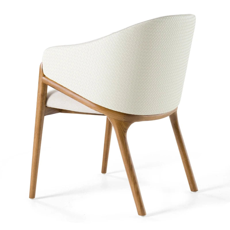 Modern Dining Armchair with Cream Fabric and Walnut Wood Frame