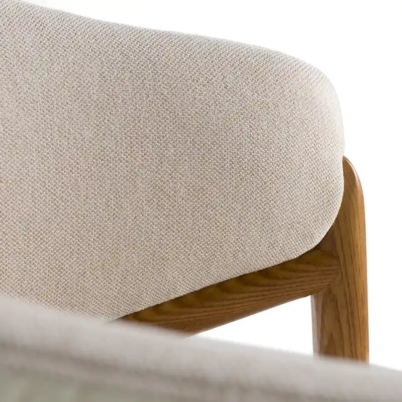 Modern Dining Armchair with Cream Fabric and Walnut Wood Frame
