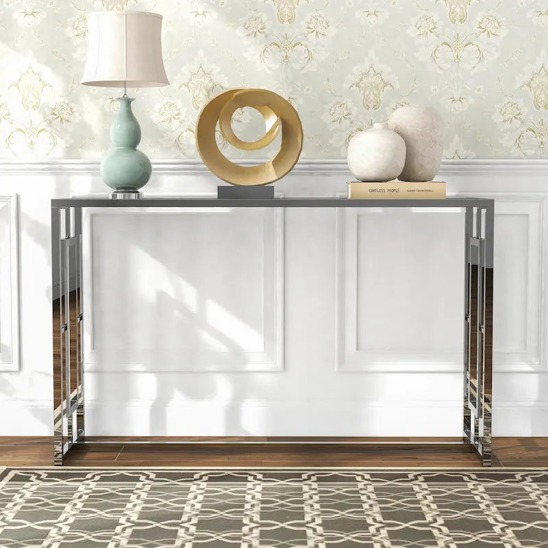 48-Inch Ripple Glass Console Table with Chrome Steel Frame