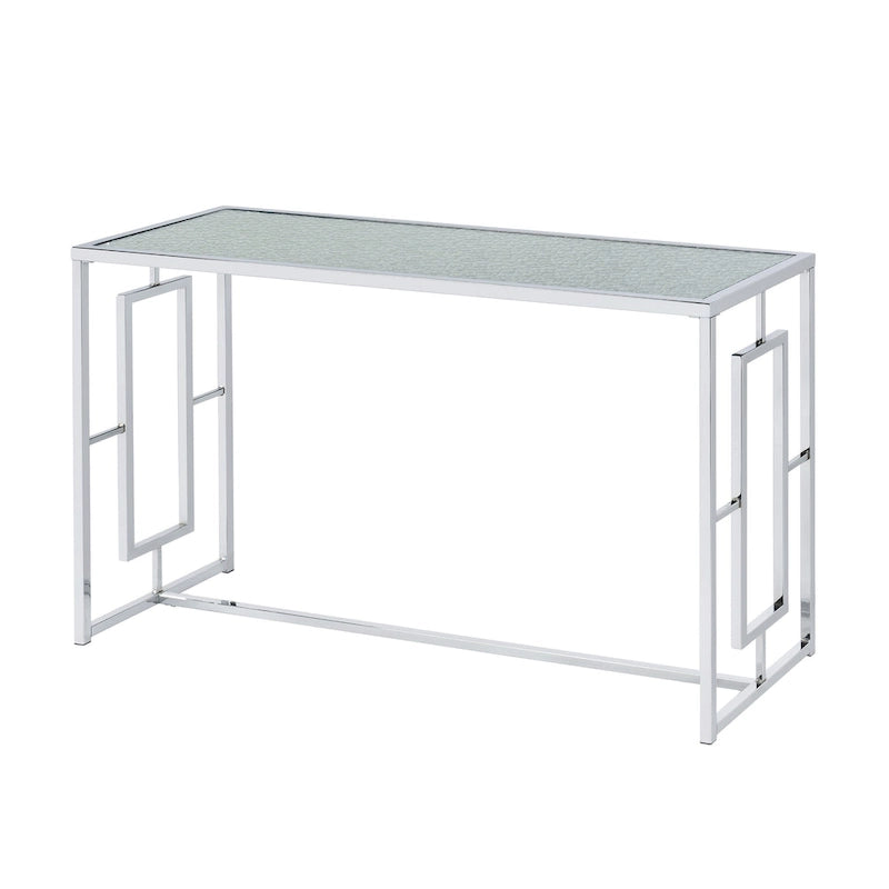 48-Inch Ripple Glass Console Table with Chrome Steel Frame