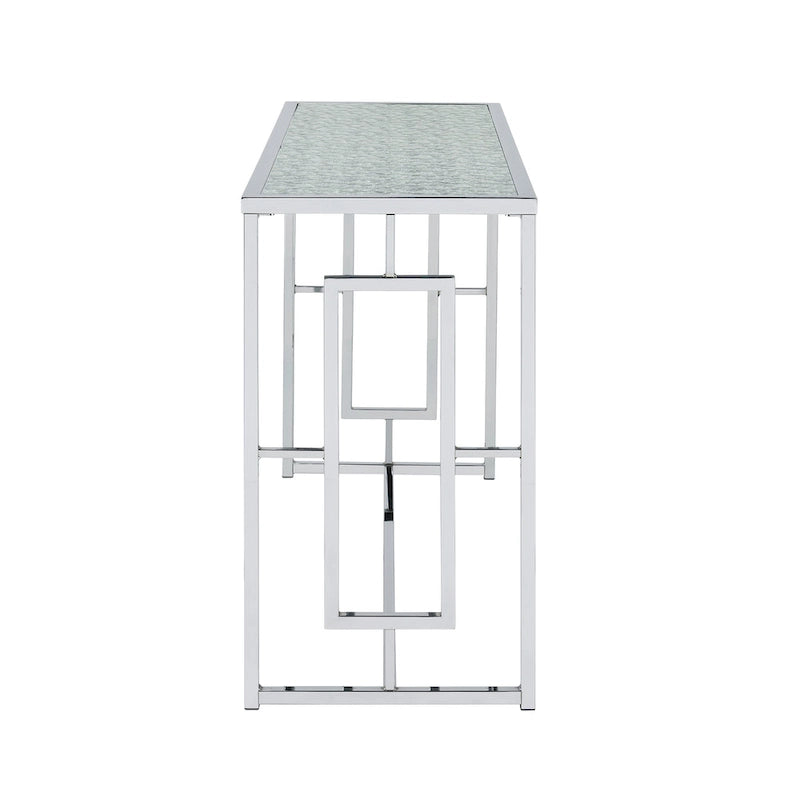 48-Inch Ripple Glass Console Table with Chrome Steel Frame