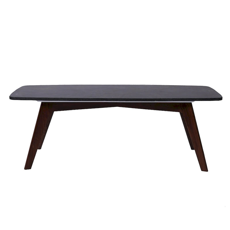 18 x 43.5-Inch Rectangular Black Marble Coffee Table with Walnut Legs