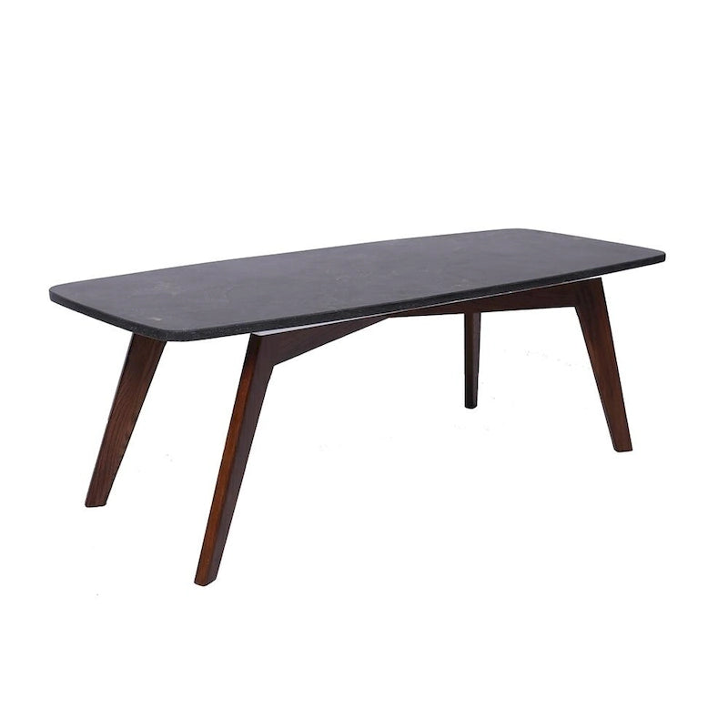 18 x 43.5-Inch Rectangular Black Marble Coffee Table with Walnut Legs