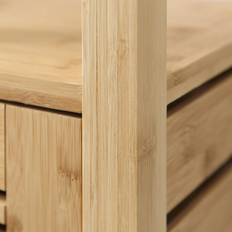Solid Bamboo Bathroom Cabinet with Hidden Shelves and Open Storage