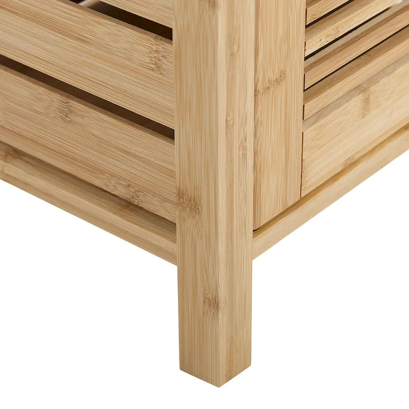 Solid Bamboo Bathroom Cabinet with Hidden Shelves and Open Storage