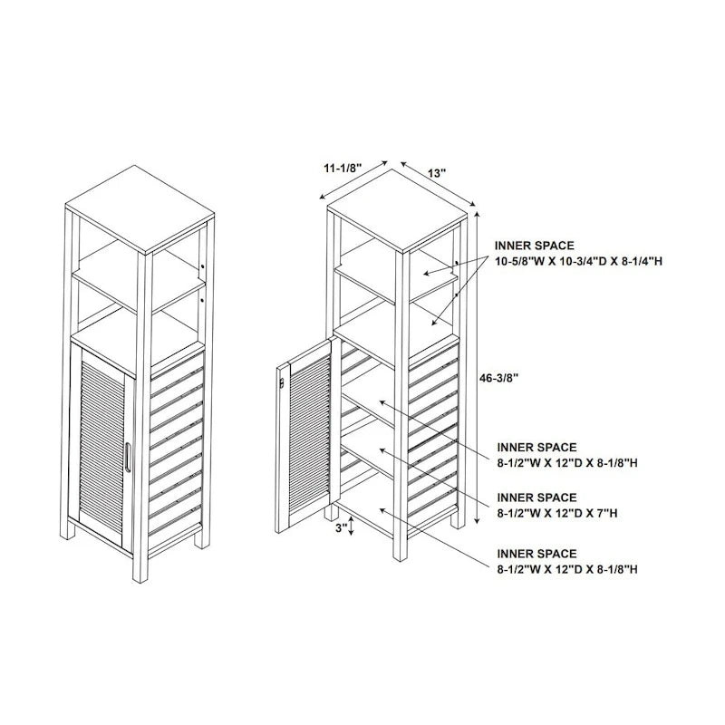 Solid Bamboo Bathroom Cabinet with Hidden Shelves and Open Storage
