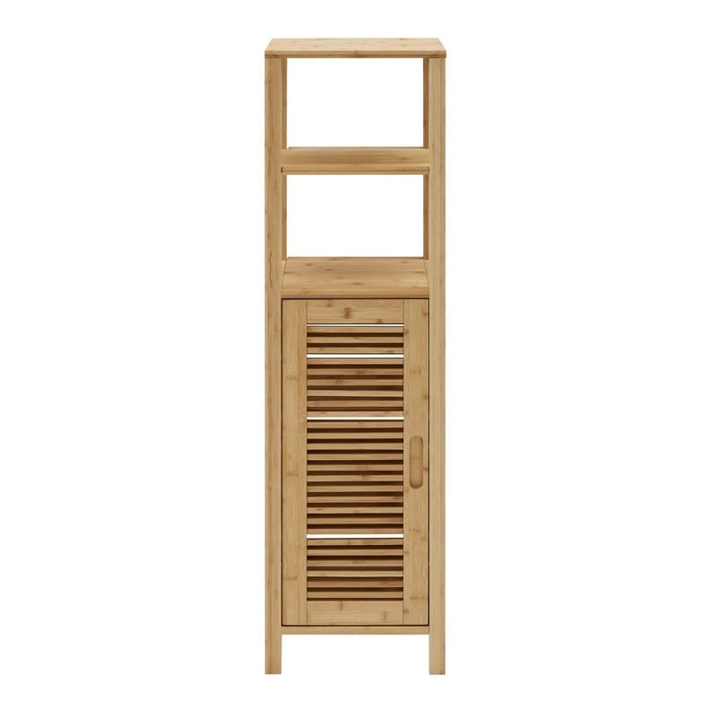 Solid Bamboo Bathroom Cabinet with Hidden Shelves and Open Storage
