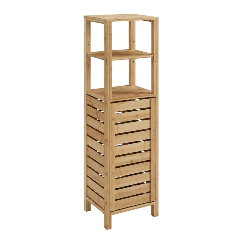 Solid Bamboo Bathroom Cabinet with Hidden Shelves and Open Storage