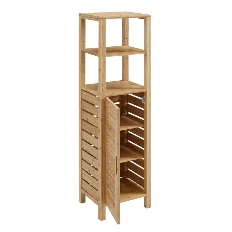 Solid Bamboo Bathroom Cabinet with Hidden Shelves and Open Storage