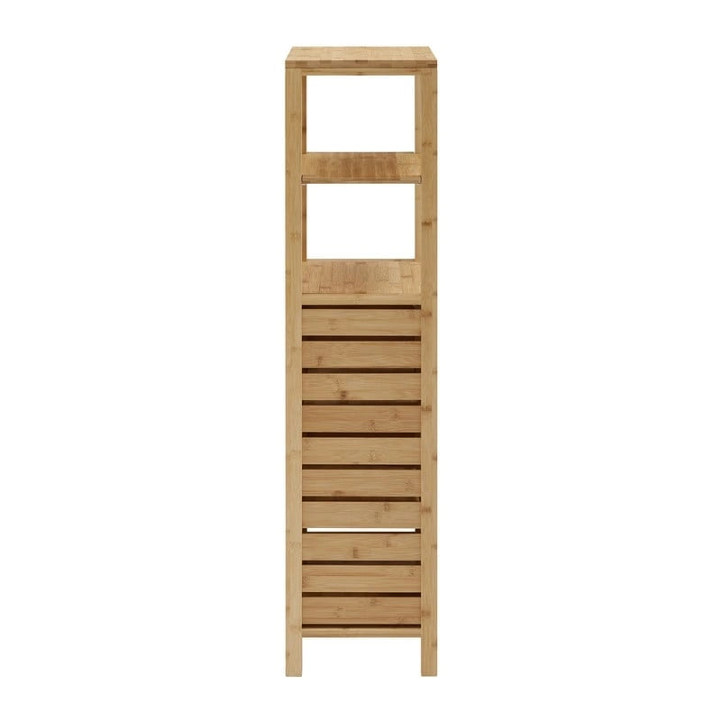 Solid Bamboo Bathroom Cabinet with Hidden Shelves and Open Storage