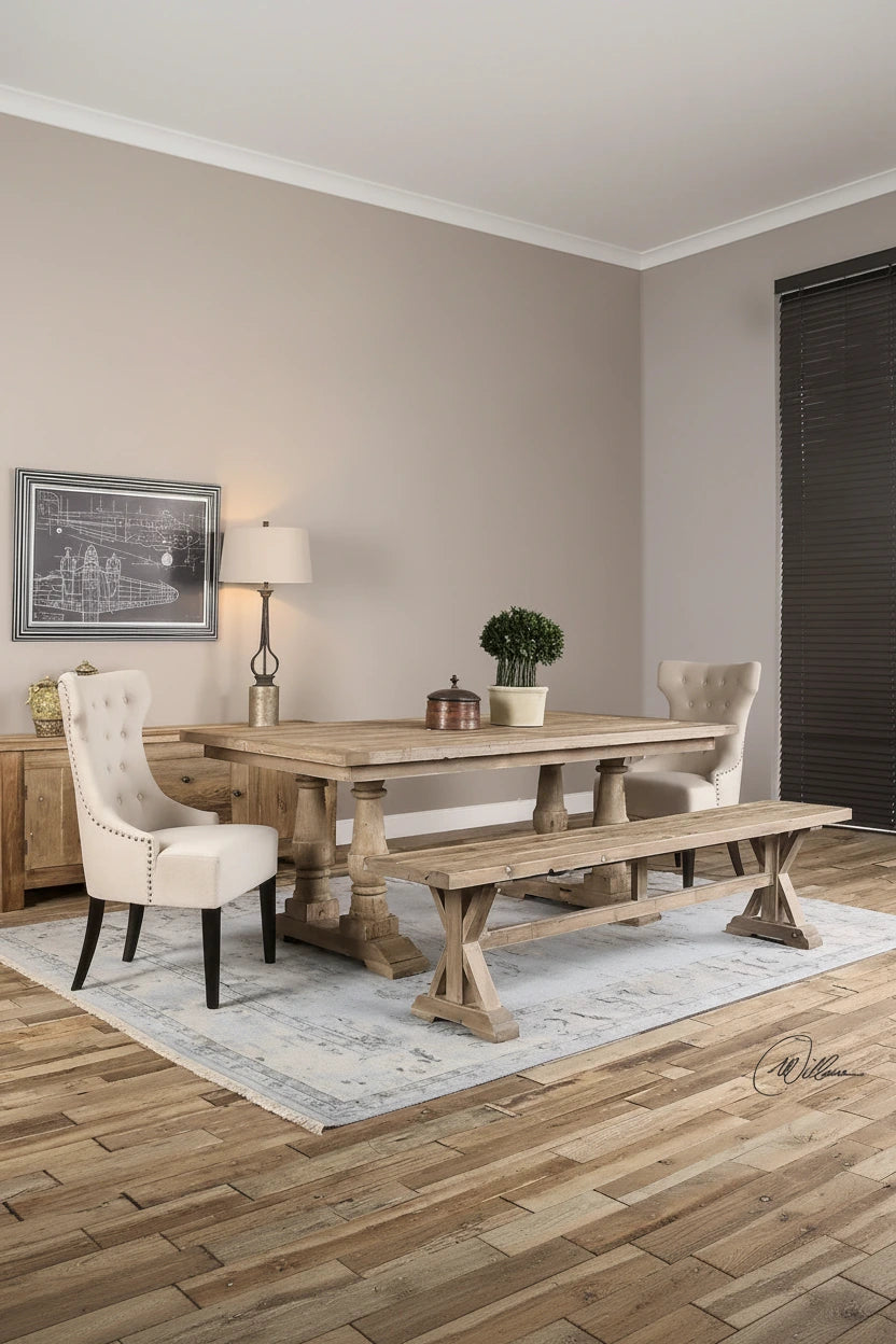 48-Inch Upholstered Bench with Grey Fabric and Tapered Wood Legs